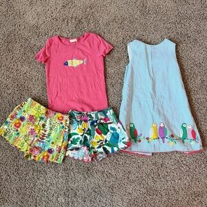 Baby Boden Multicolor Floral Kids Shorts, bird dress, & fish shirt